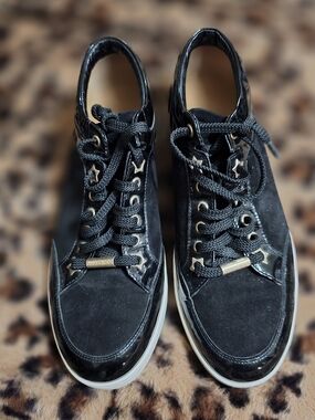 Jimmy Choo Black Suede & Patent Sneakers